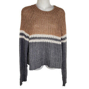 American Eagle Women’s Sweater M Crop Brown Colorblock Knit Pullover Wool Blend